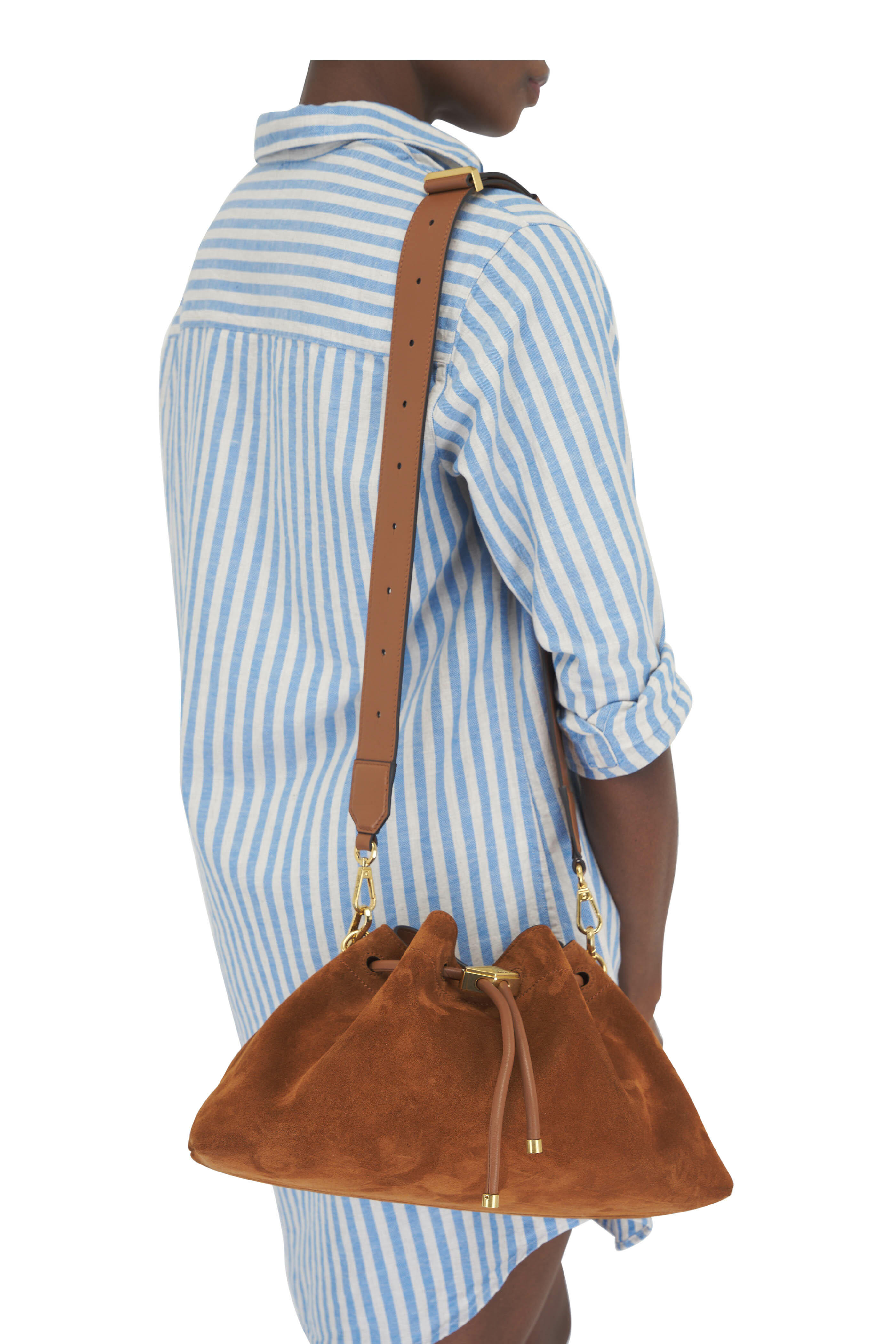 Jimmy Choo - Cinch M Brown Suede Shoulder Bag | Mitchell Stores