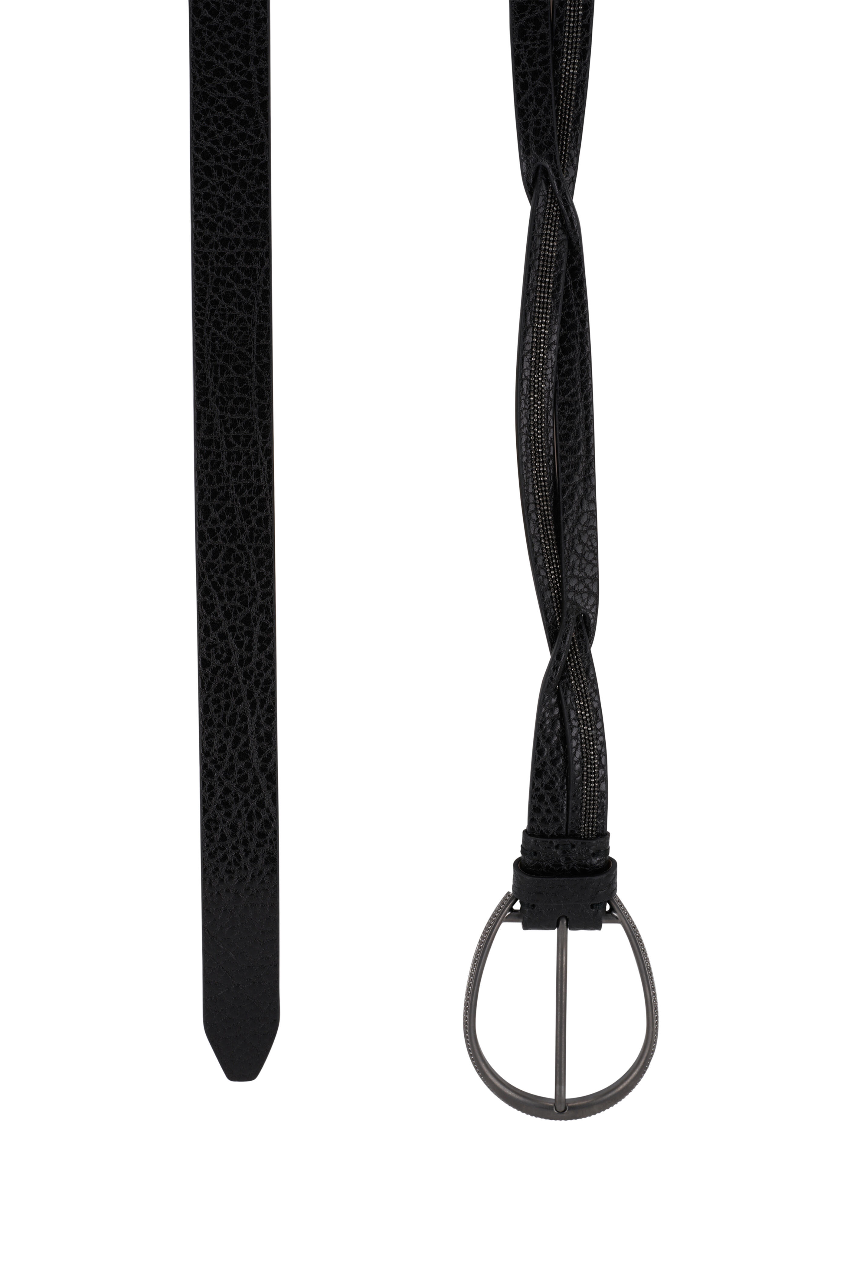 Brunello Cucinelli - Black Woven Pebbled Leather Western Monili Belt