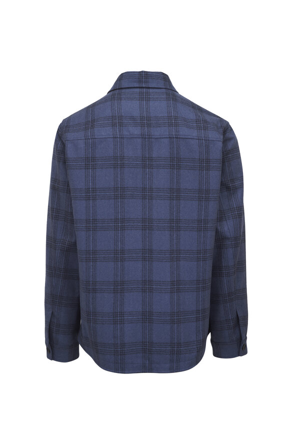 Maurizio Baldassari Blue & Navy Plaid Wool Overshirt - view 4