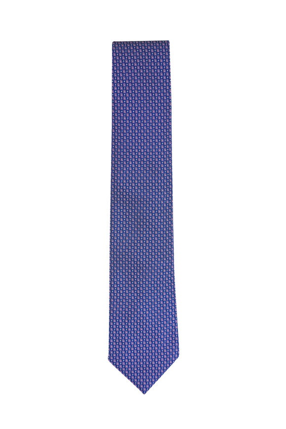 Brioni Blue & Pink Paisley Jacquard Silk Necktie