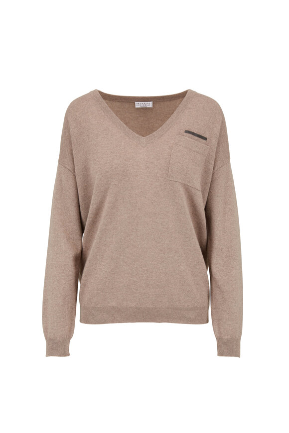 Brunello Cucinelli - Birch Cashmere V-Neck Pocket Sweater