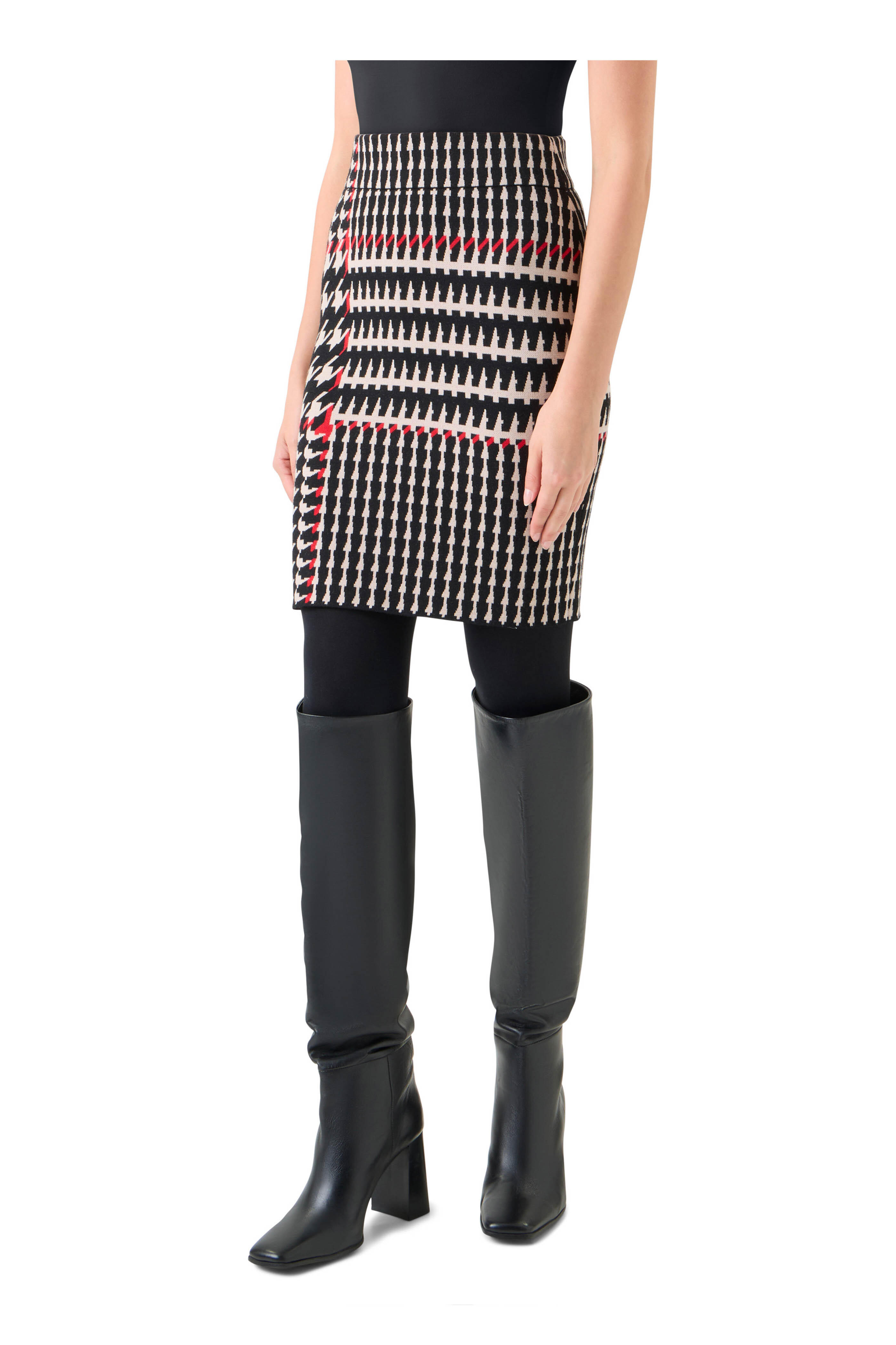 Akris Punto - Black, Cream & Vermilion Jacquard Knit Skirt