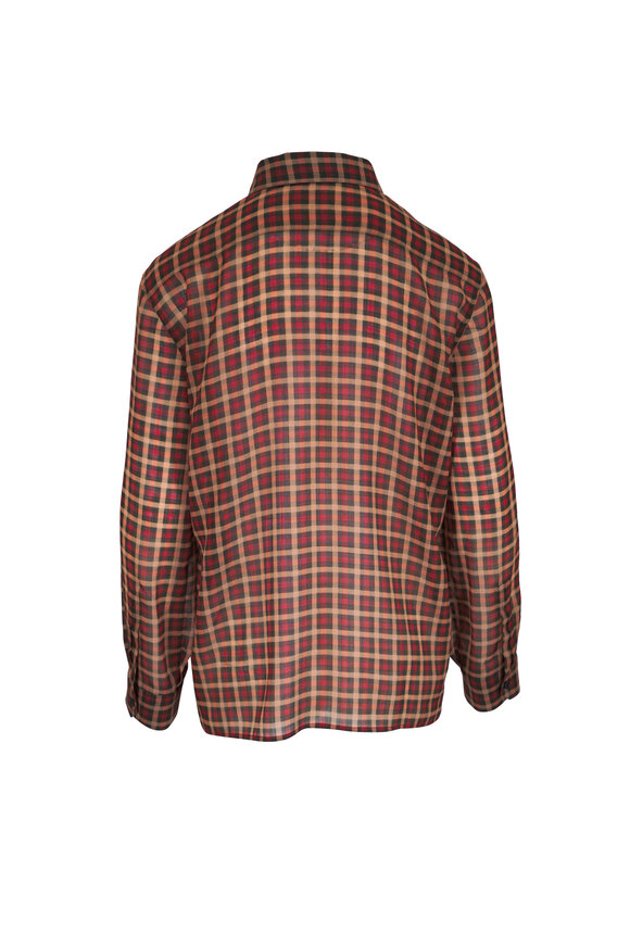 Saint Laurent Cassandre Rust, Green & Putty Silk Check Shirt - view 4