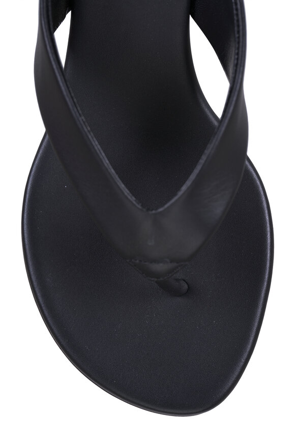 Le Monde Béryl Micro Black Leather Wedge Thong Sandal, 40mm - view 5