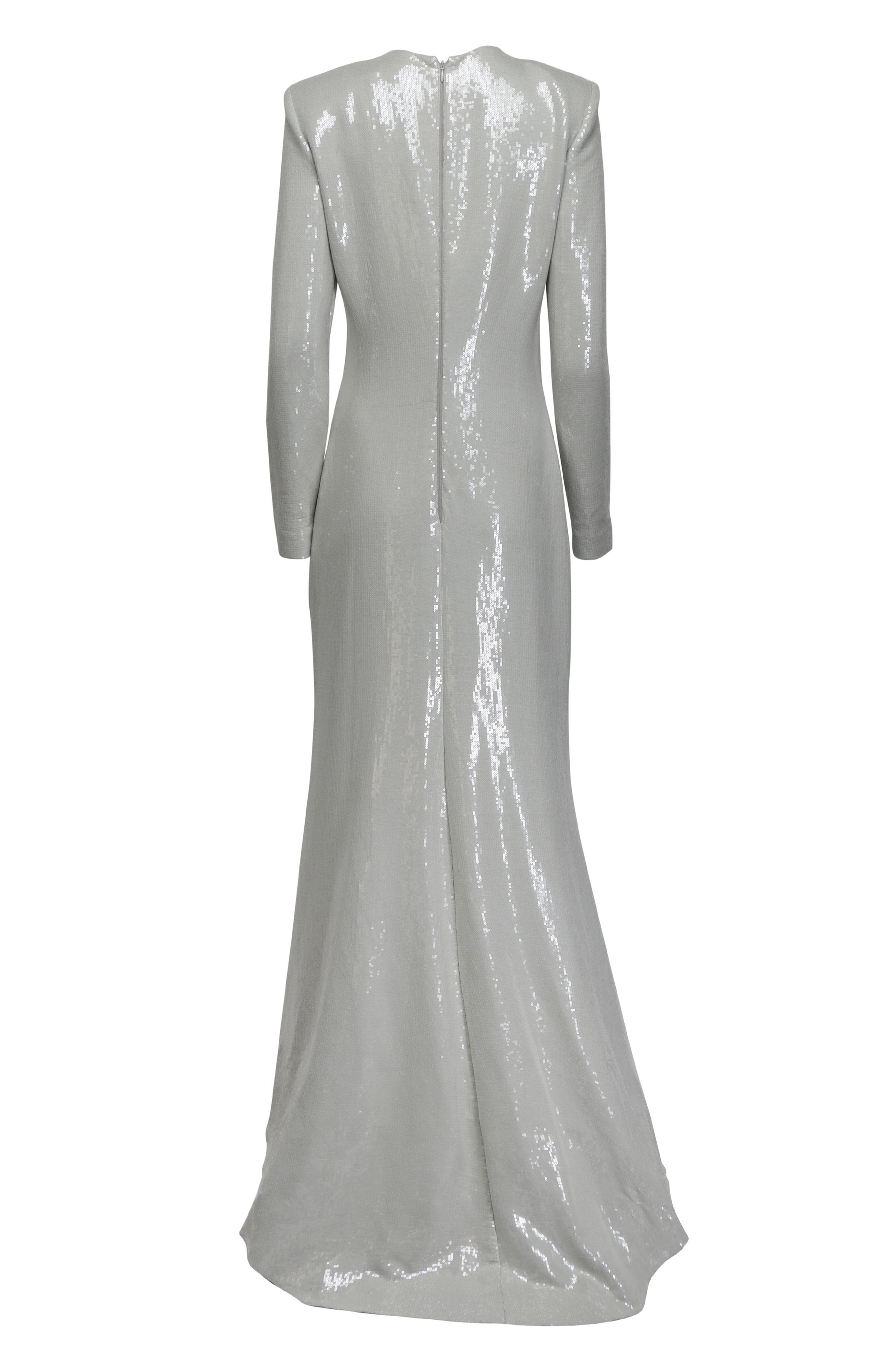 Oscar de la Renta - Pewter Long Sleeve Embroidered Sequin Gown