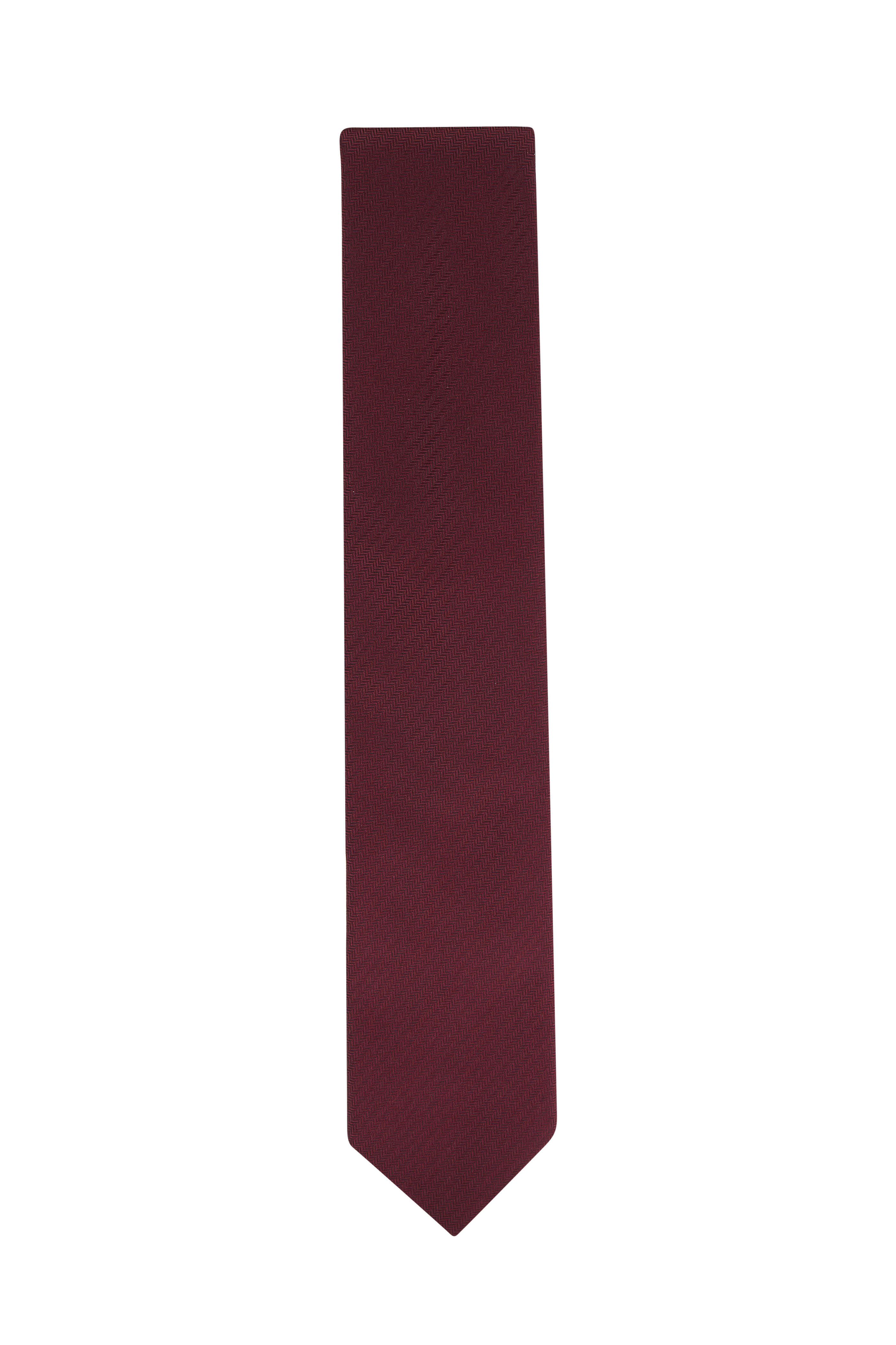 Zegna Burgundy Herringbone Silk Jacquard Necktie