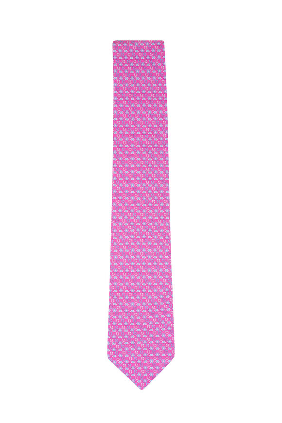 Ferragamo Pink Frog Print Silk Necktie