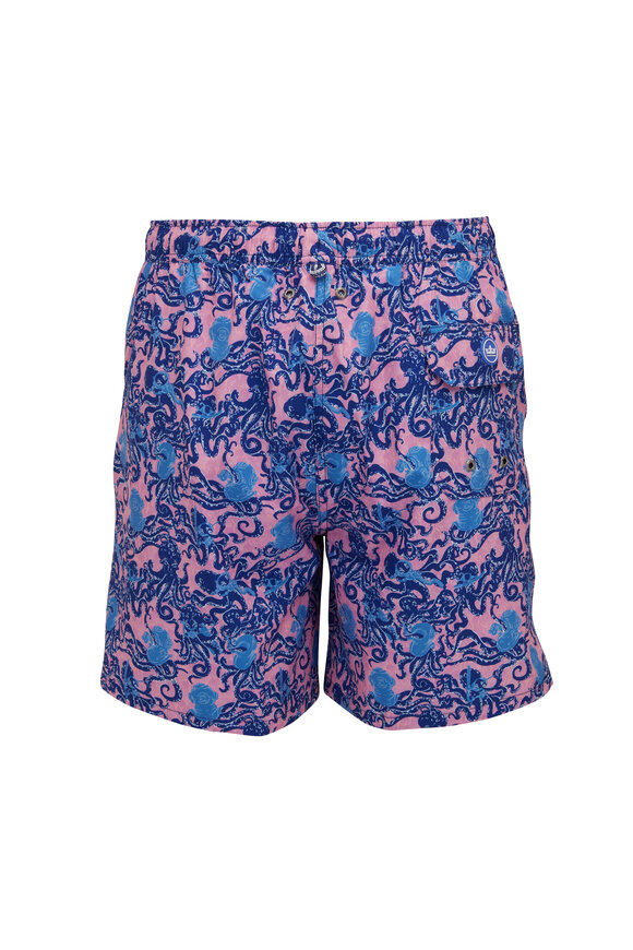 Peter Millar - Palmer Pink Octopus Print Swim Trunks