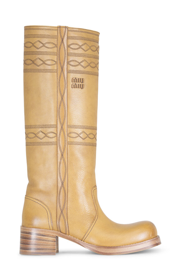 Miu Miu Light Tan Embroidered Leather Boot, 50mm - view 3