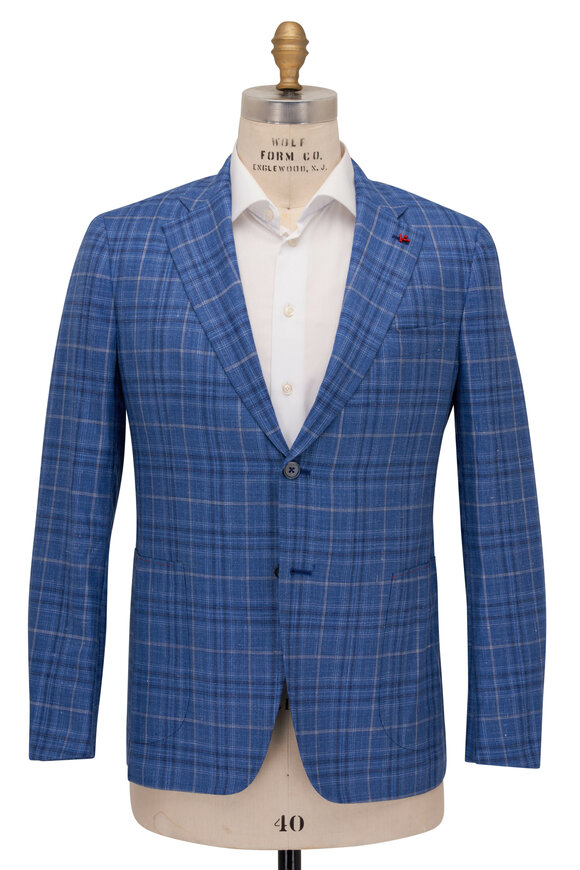 Isaia - Blue Plaid Wool, Cashmere, Silk & Linen Sportcoat