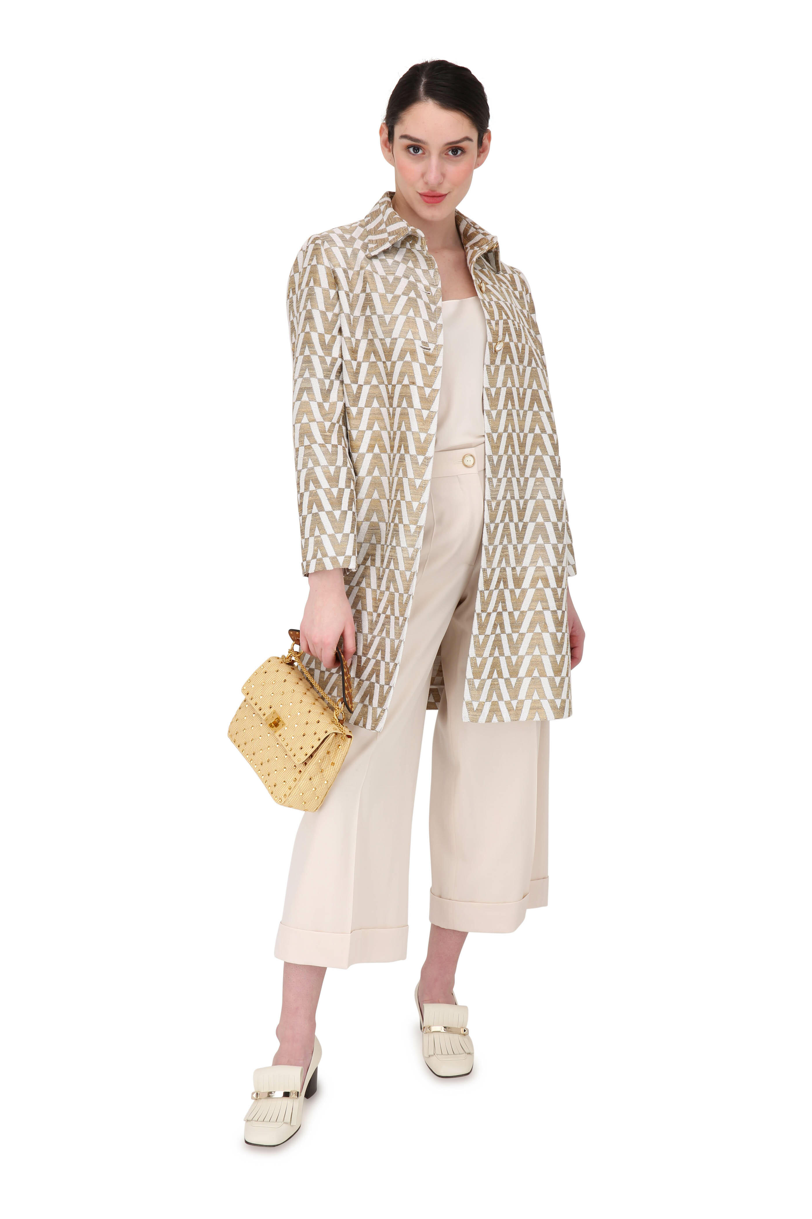 Valentino - Tussah Ivory & Gold V Brocade Coat