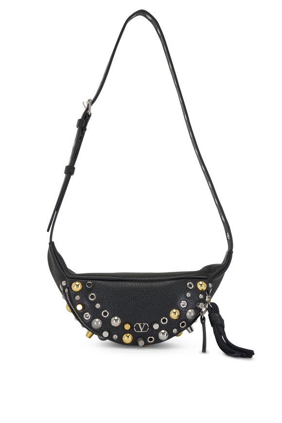 Valentino Garavani Nellcôte Black Leather Stud Belt Bag