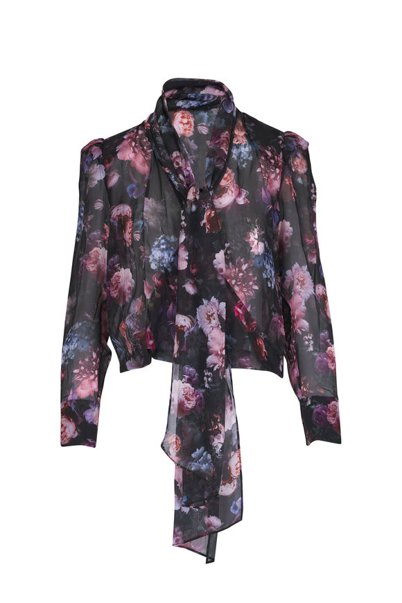 L'Agence Cambria Black Vintage Floral Silk Blouse