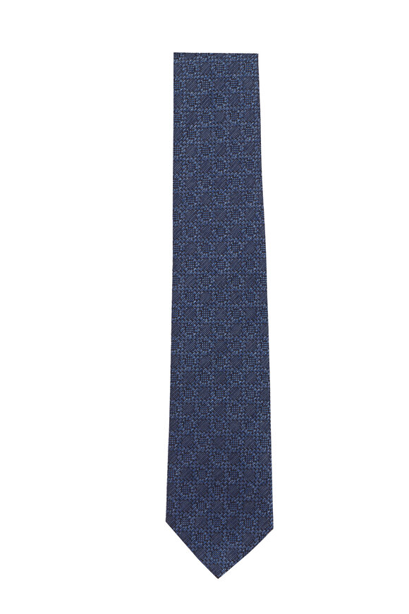 Geoff Nicholson Navy Blue Textured Wool & Silk Necktie - view 1