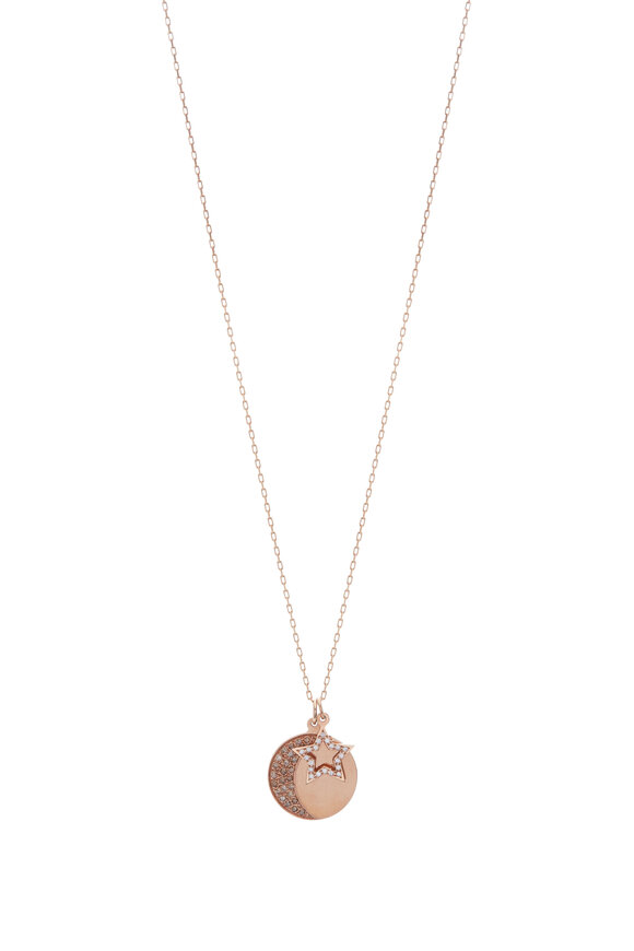 Genevieve Lau - 14K Rose Gold Moon Disc & Star Charm Necklace