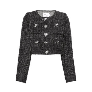 Self - Portrait - Black Textured Denim Jacket | Mitchell Stores