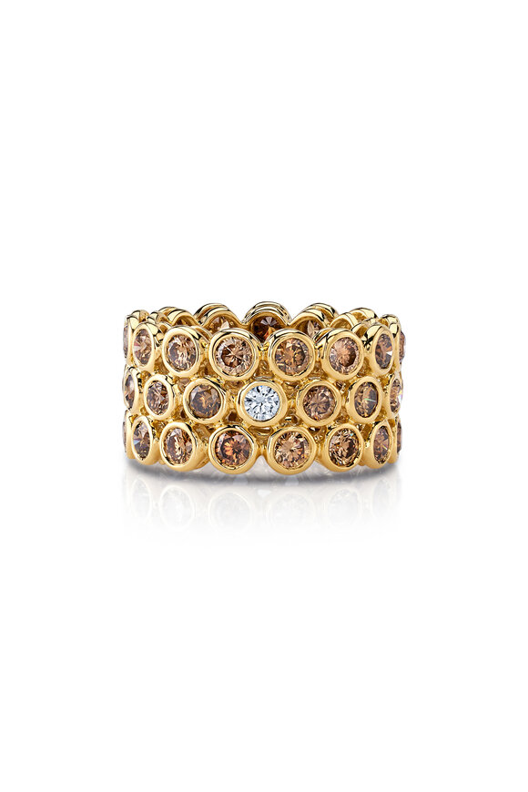Aaron Henry 18k Yellow Gold 3 Row Champagne Diamond Ring