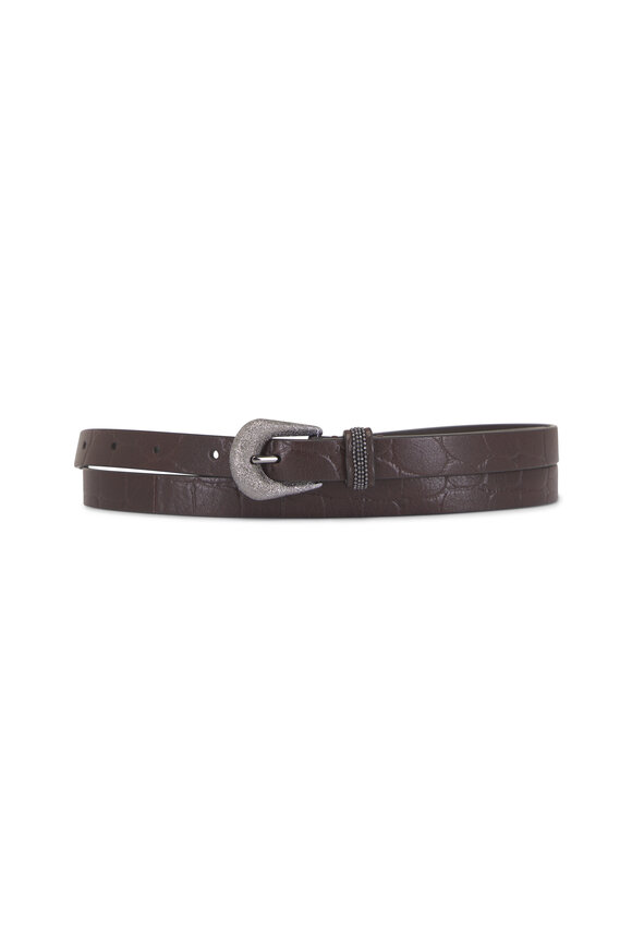 Brunello Cucinelli Mini Dark Brown Embossed Leather Belt - view 1