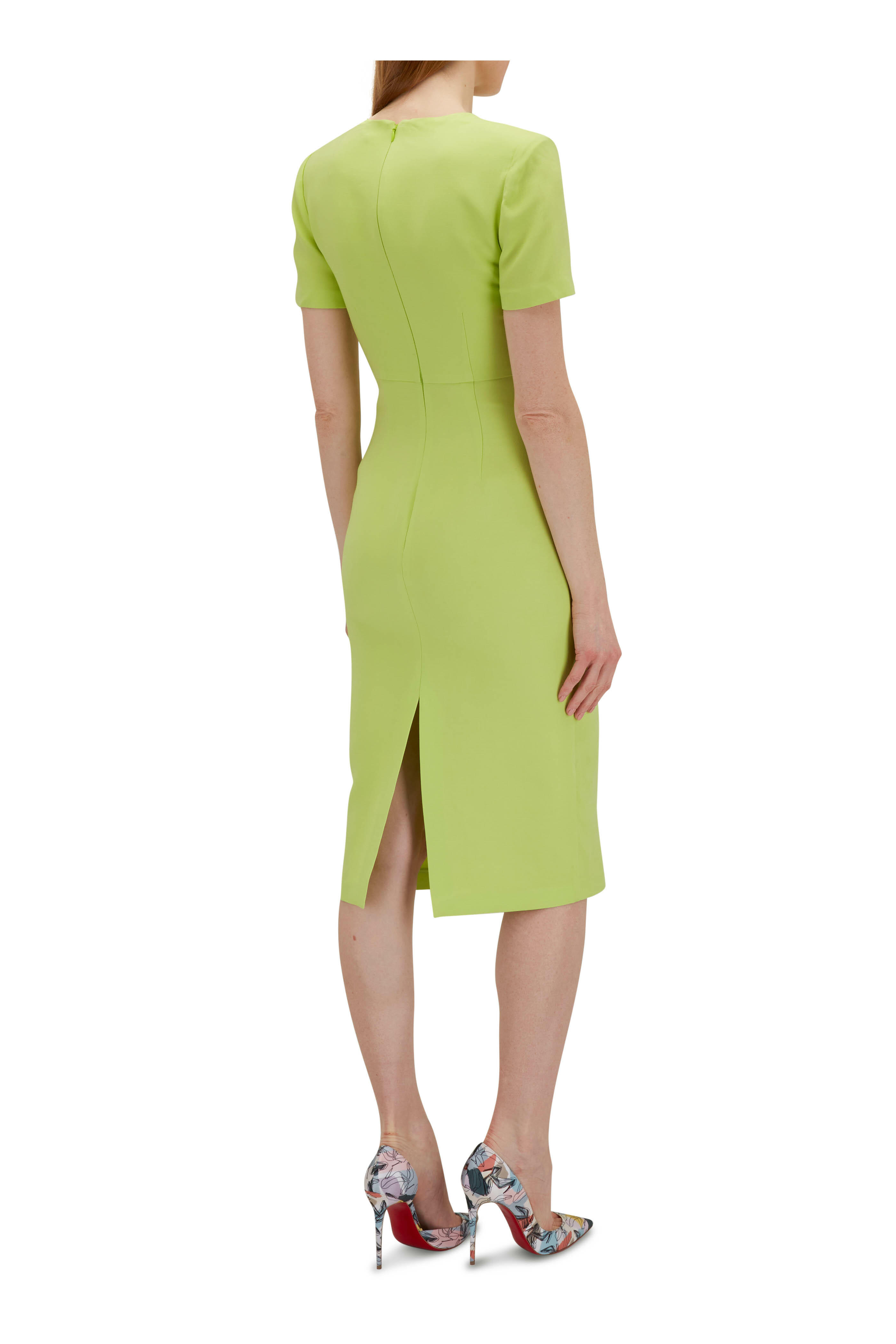 Roland Mouret - Green Short Sleeve Wool & Silk Midi Dress