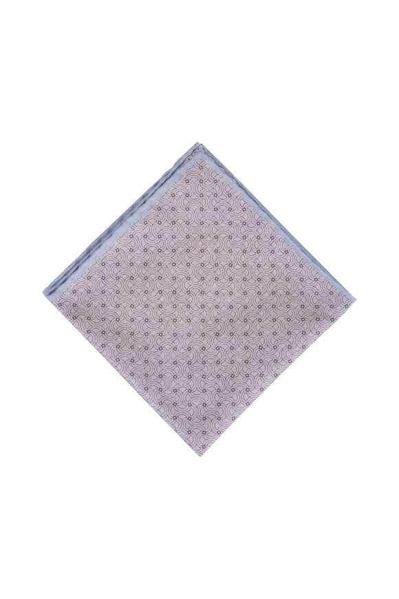 Paolo Albizzati Light Blue Geometric Reversible Pocket Square