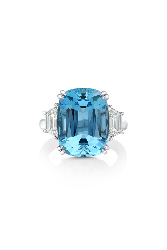 Aaron Henry Platinum Madagascar Aquamarine & Diamond Ring - view 1