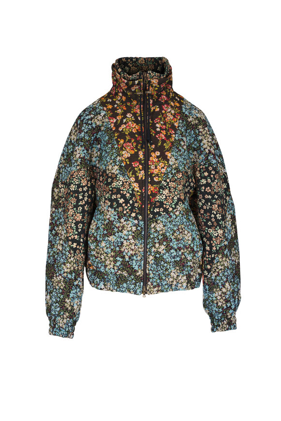 Dries Van Noten Sky Blue Multicolor Floral Motif Oversized Jacket - view 1