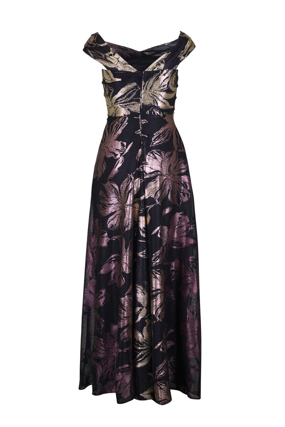 Talbot Runhof Black Metallic Floral Jacquard Evening Gown - view 3