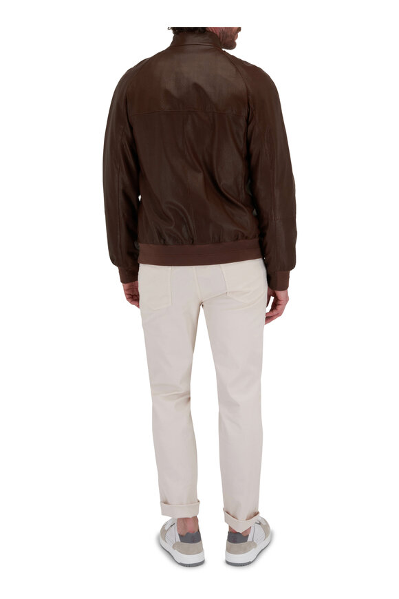 Brunello Cucinelli - Brown Perforated Leather Bomber Jacket