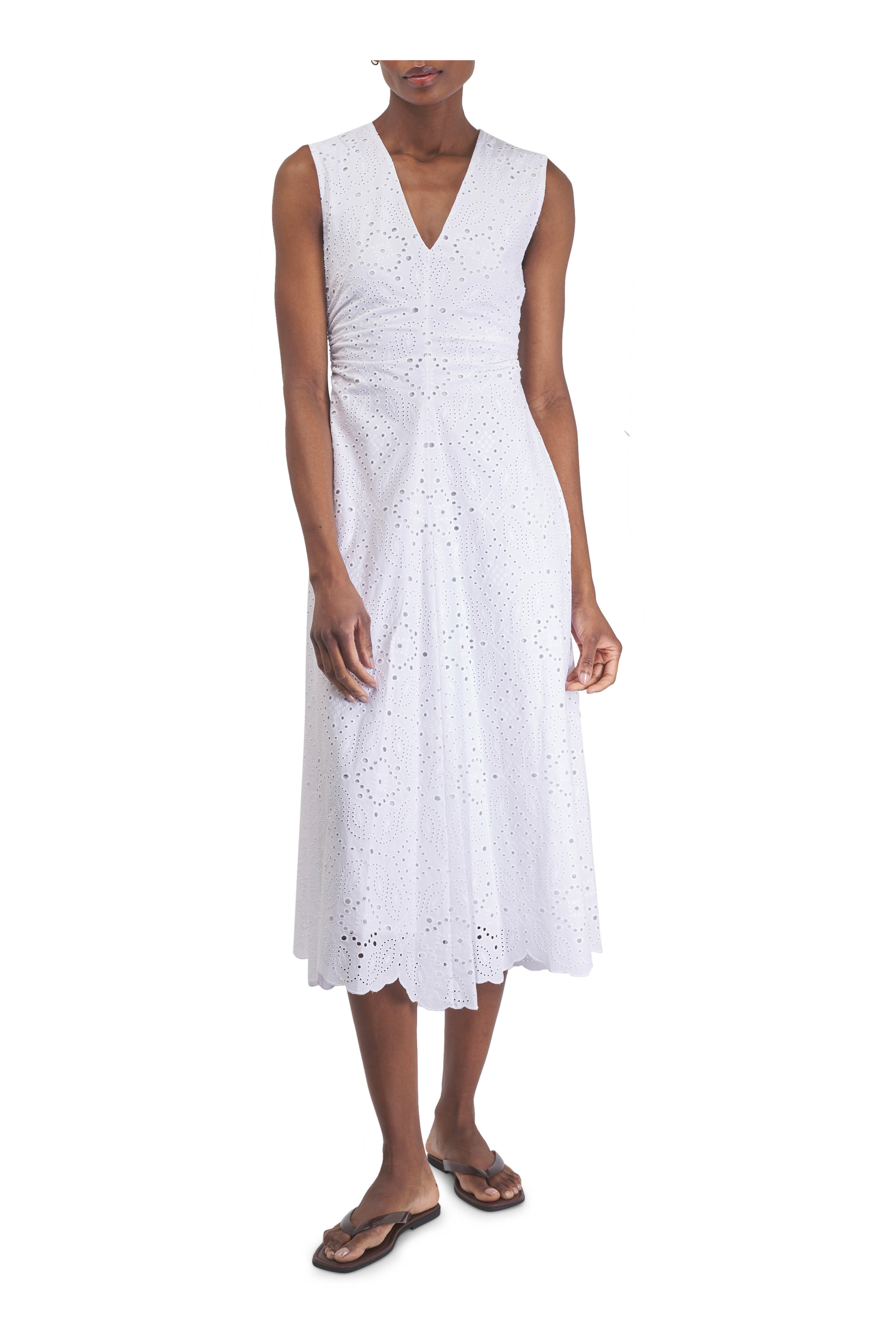 Veronica Beard - Aven White Eyelet V-Neck Dress