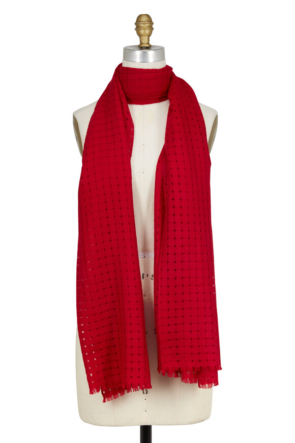 Kinross - Red Cashmere Open Weave Scarf 