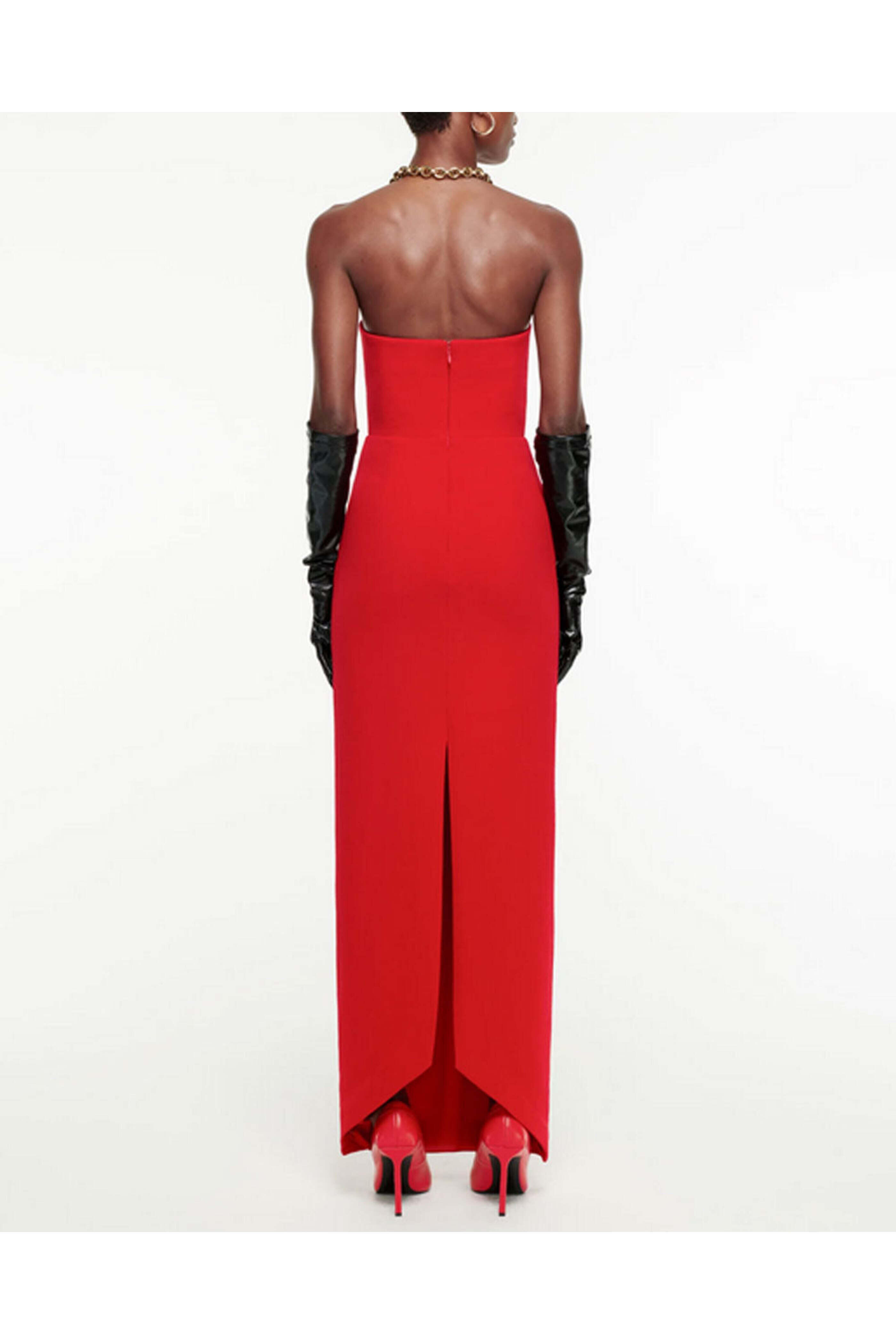 Roland Mouret - Red Wool Crepe Strapless Asymmetrical Origami Gown