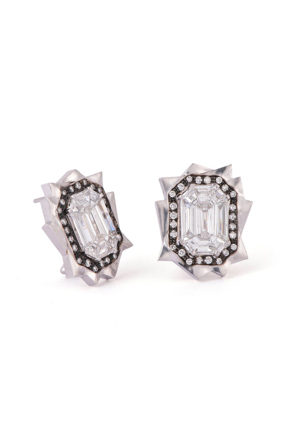 Sylva & Cie 18k White Gold Mosaic Diamond Earring - view 1