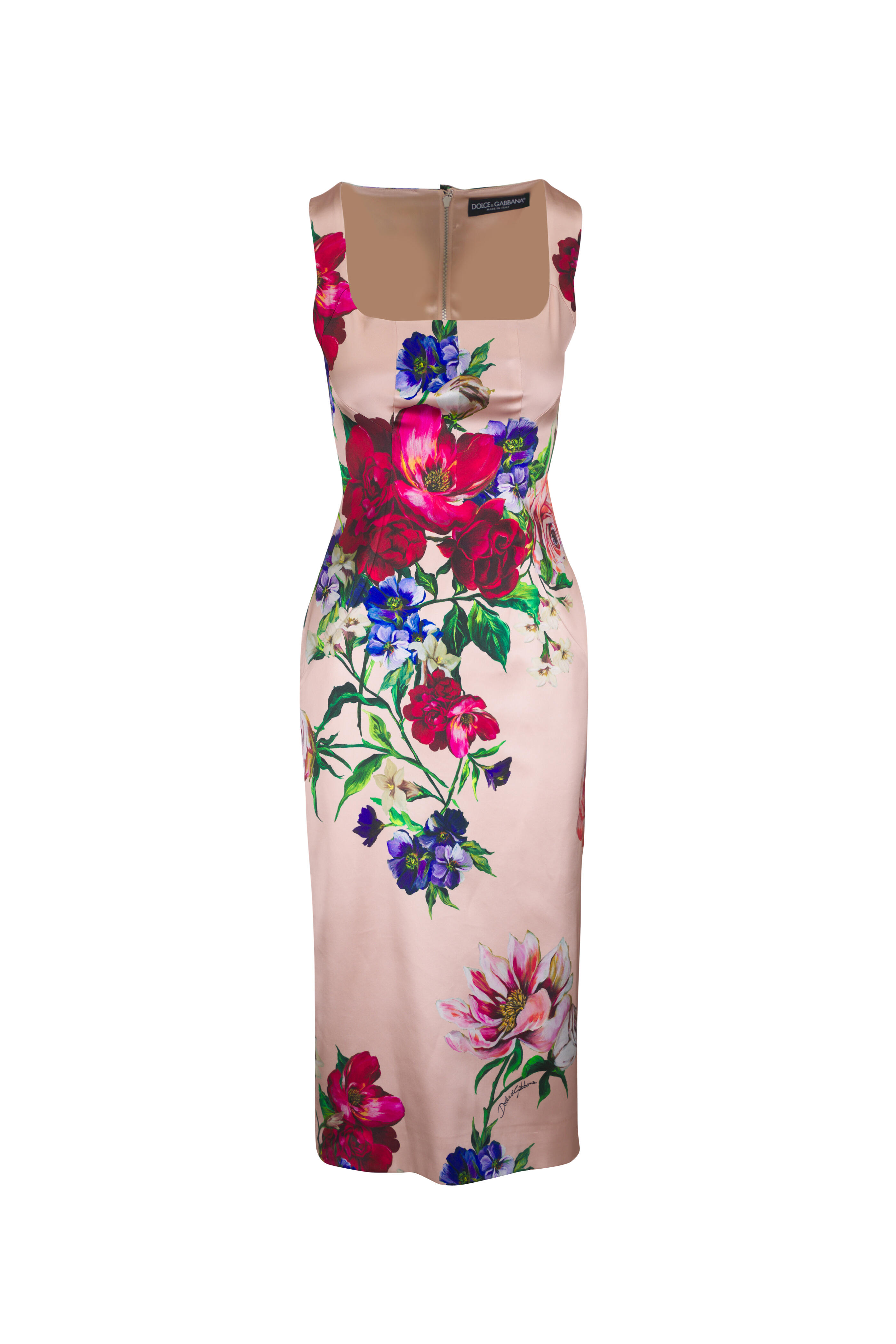 ワンピース DOLCE & GABBANA PRINTED STRETCH SATIN DRESS Dolce & Gabbana - Green Floral Print Stretch Silk Midi Dress