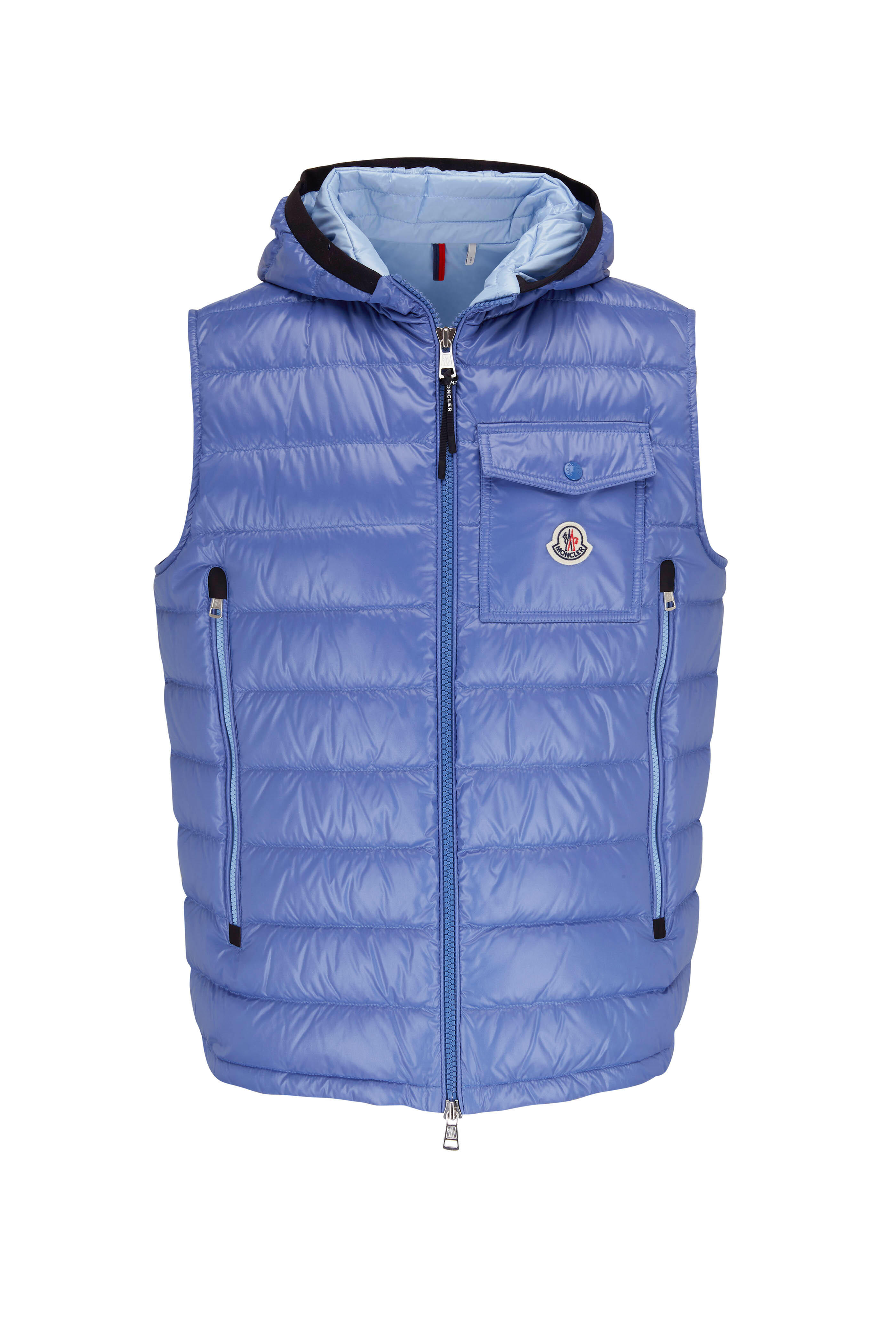 Moncler - Ragot Blue Quilted Down Hooded Vest | Mitchell Stores