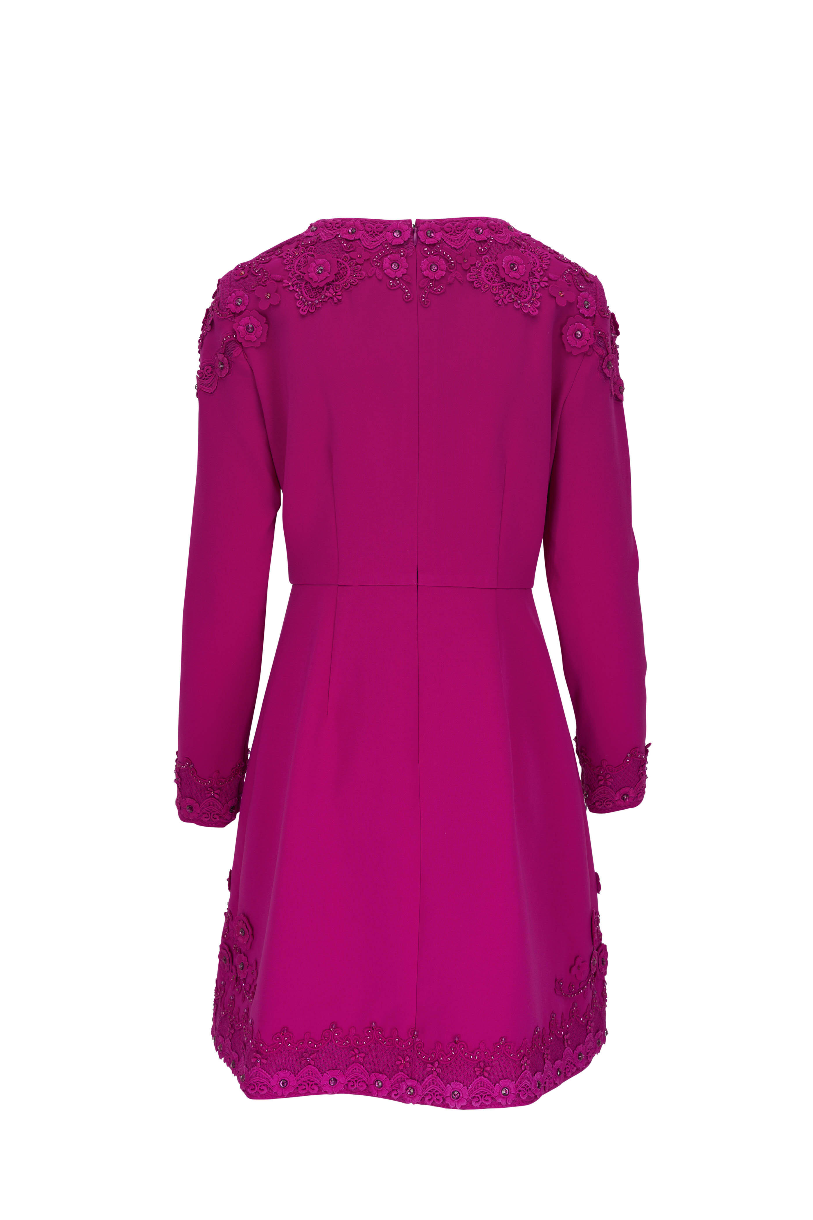 Carolina Herrera - Berry Floral Embellished Stretch Crepe Mini Dress