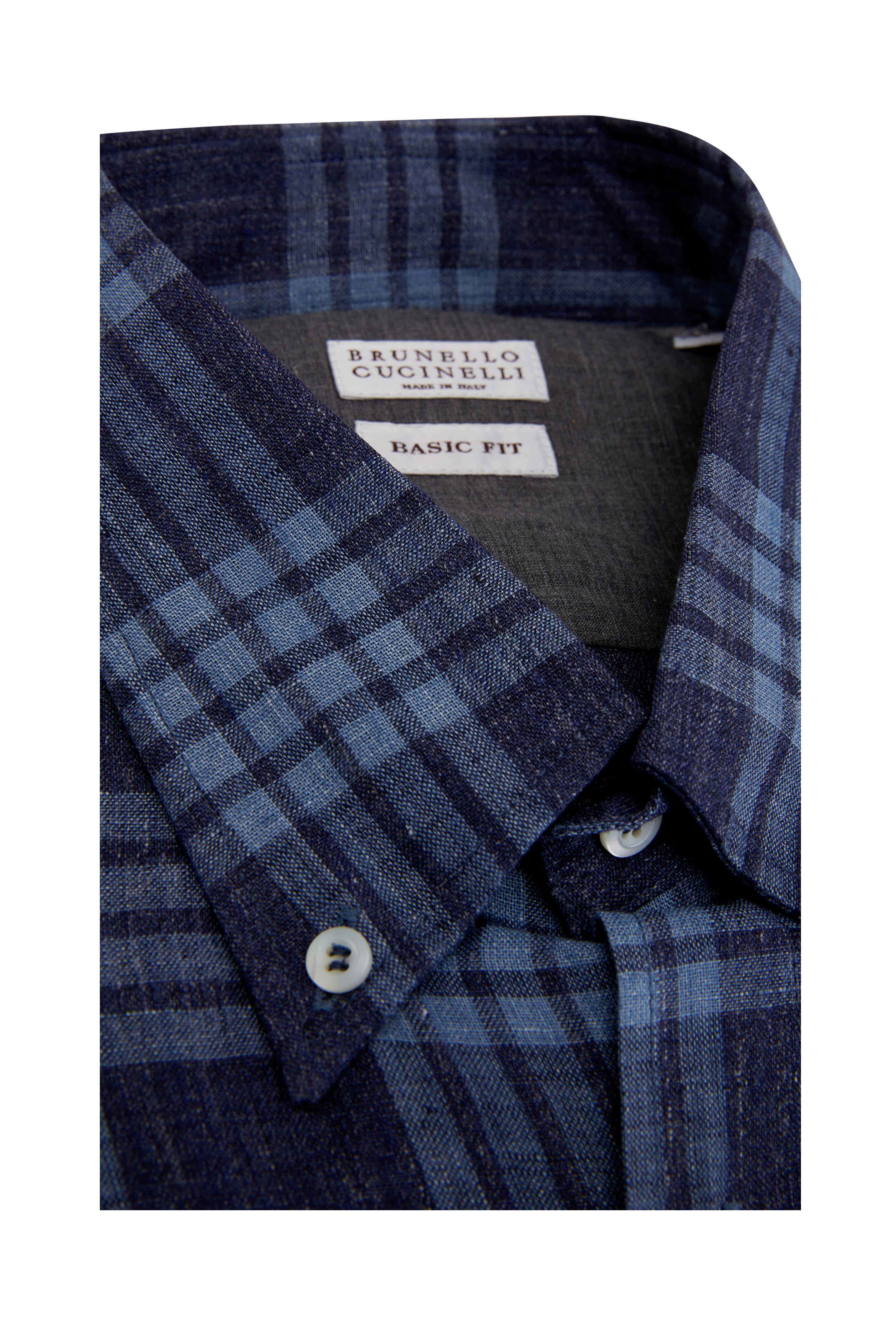 Brunello Cucinelli - Denim Blue Tonal Tartan Sport Shirt