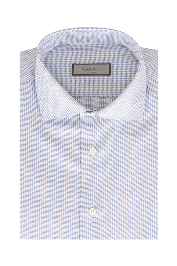 Canali Dark Blue Herringbone Cotton Dress Shirt - view 1