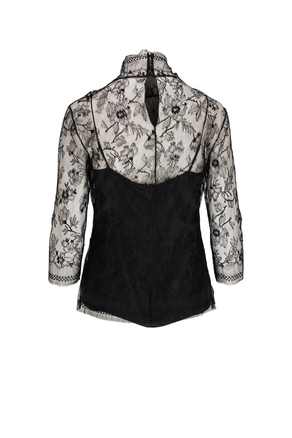 Adam Lippes - Samira Black Chantilly Lace Turtleneck Top 