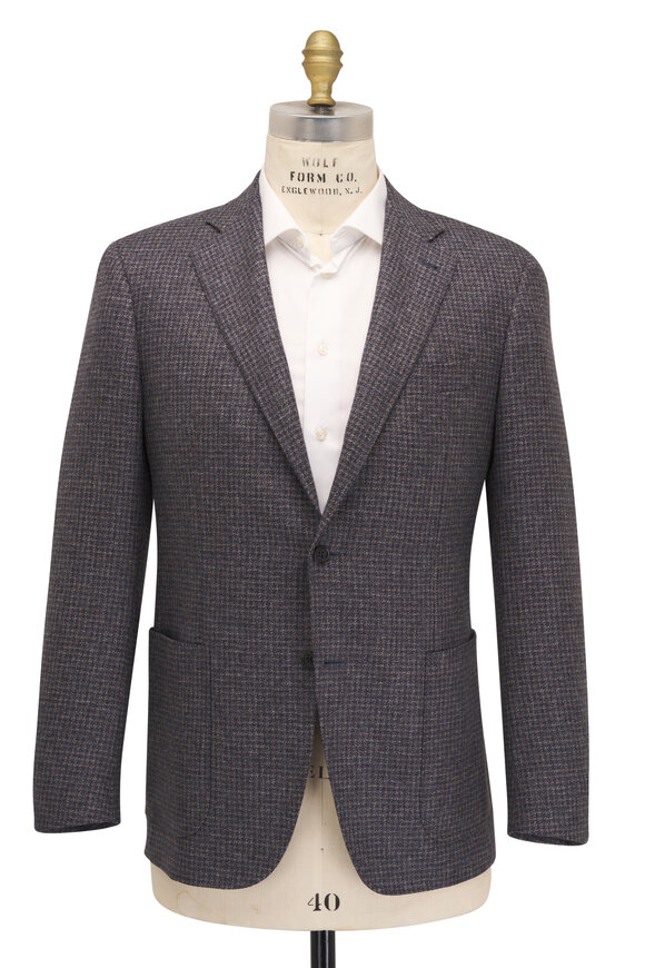 Canali - Tan & Blue Houndstooth Wool Sportcoat