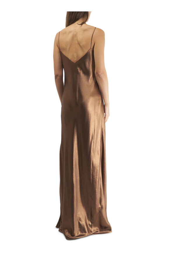 Galvan - Provence Bronze Satin V-Neck Slip Dress