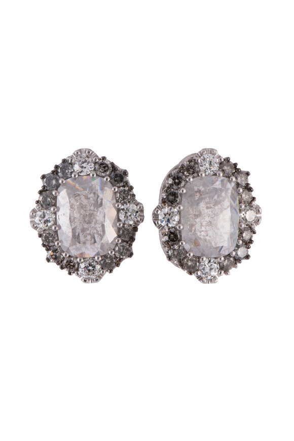 Sylva & Cie Platinum Cushion Diamond Earring - view 1