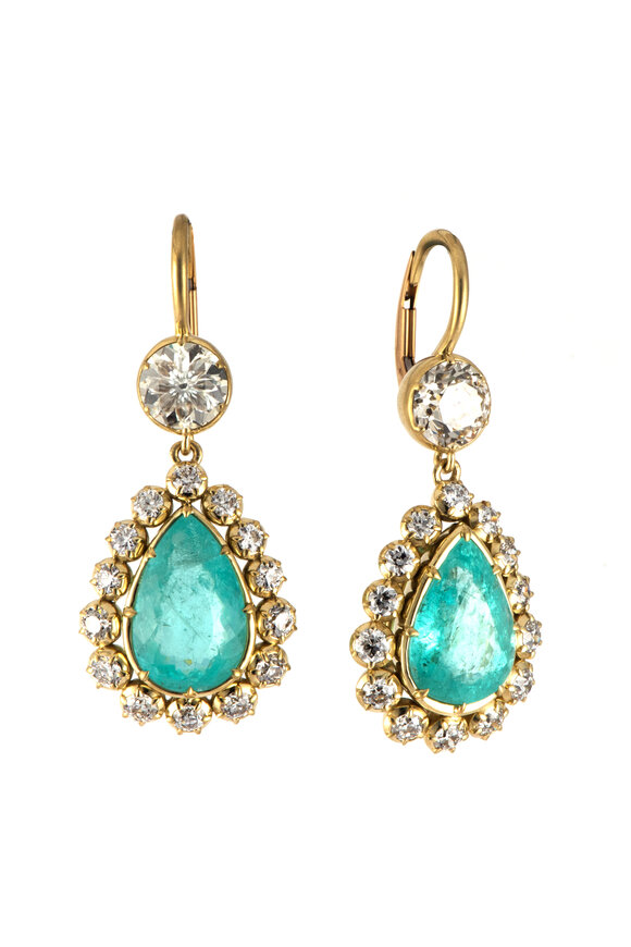 Sylva & Cie 18k Yellow Gold Tourmaline & Diamond Drop Earring