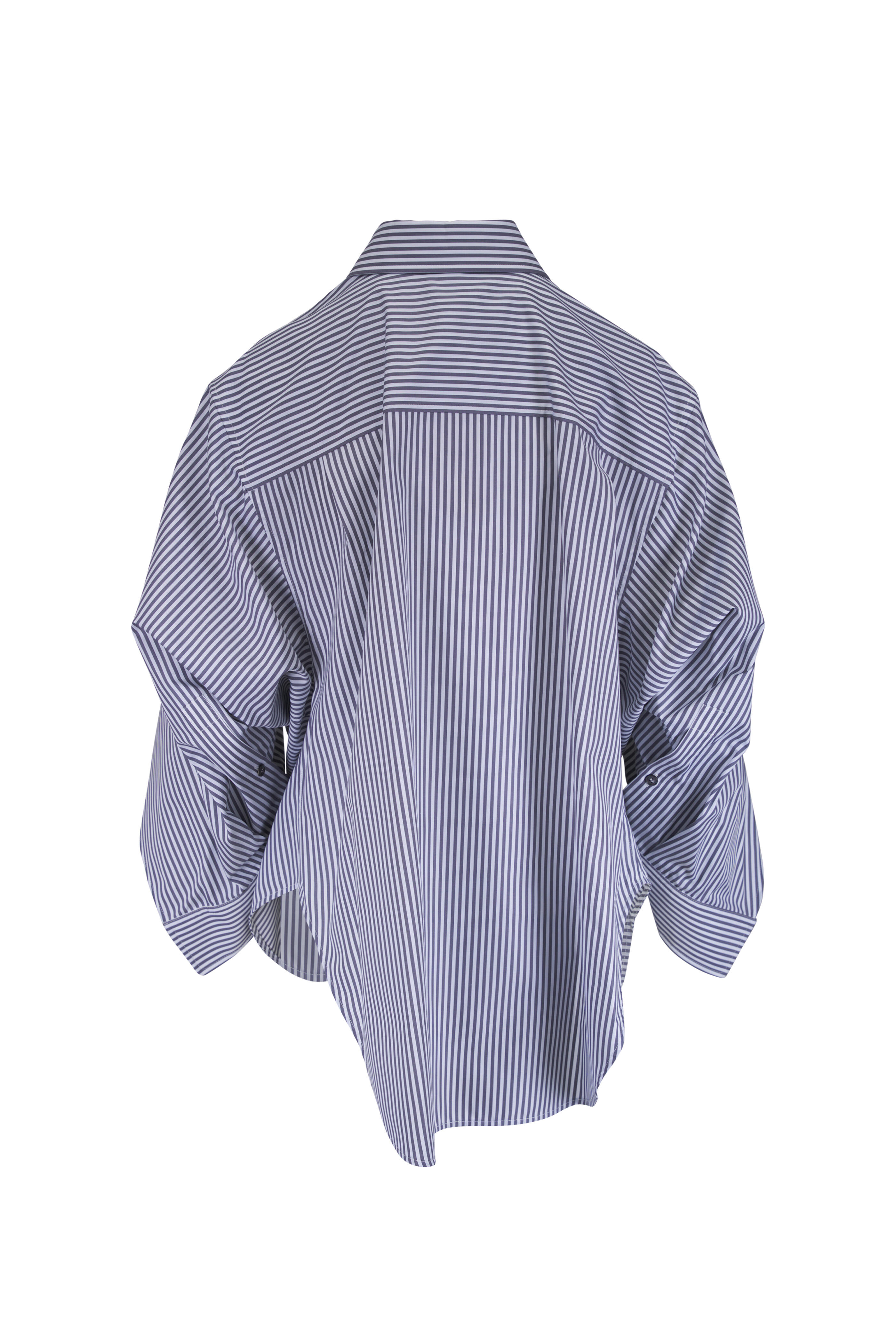 Michael Kors Collection - Keegan Pewter & White Cinched Button Up Shirt - view 3
