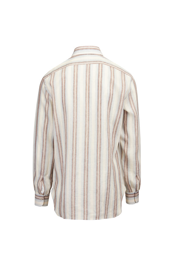 Kiton Off-White Wide Stripe Linen Sport Shirt - view 2