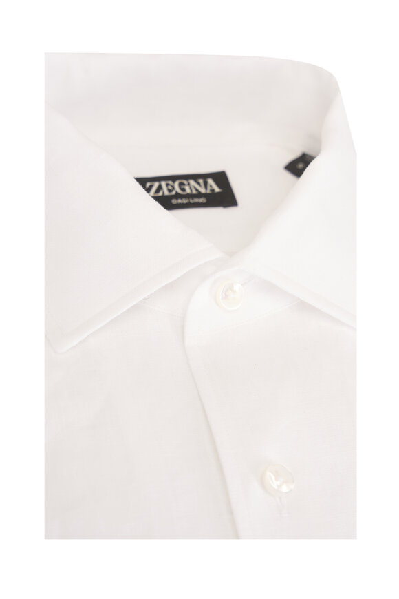 Zegna Oasi White Linen Sport Shirt - view 2