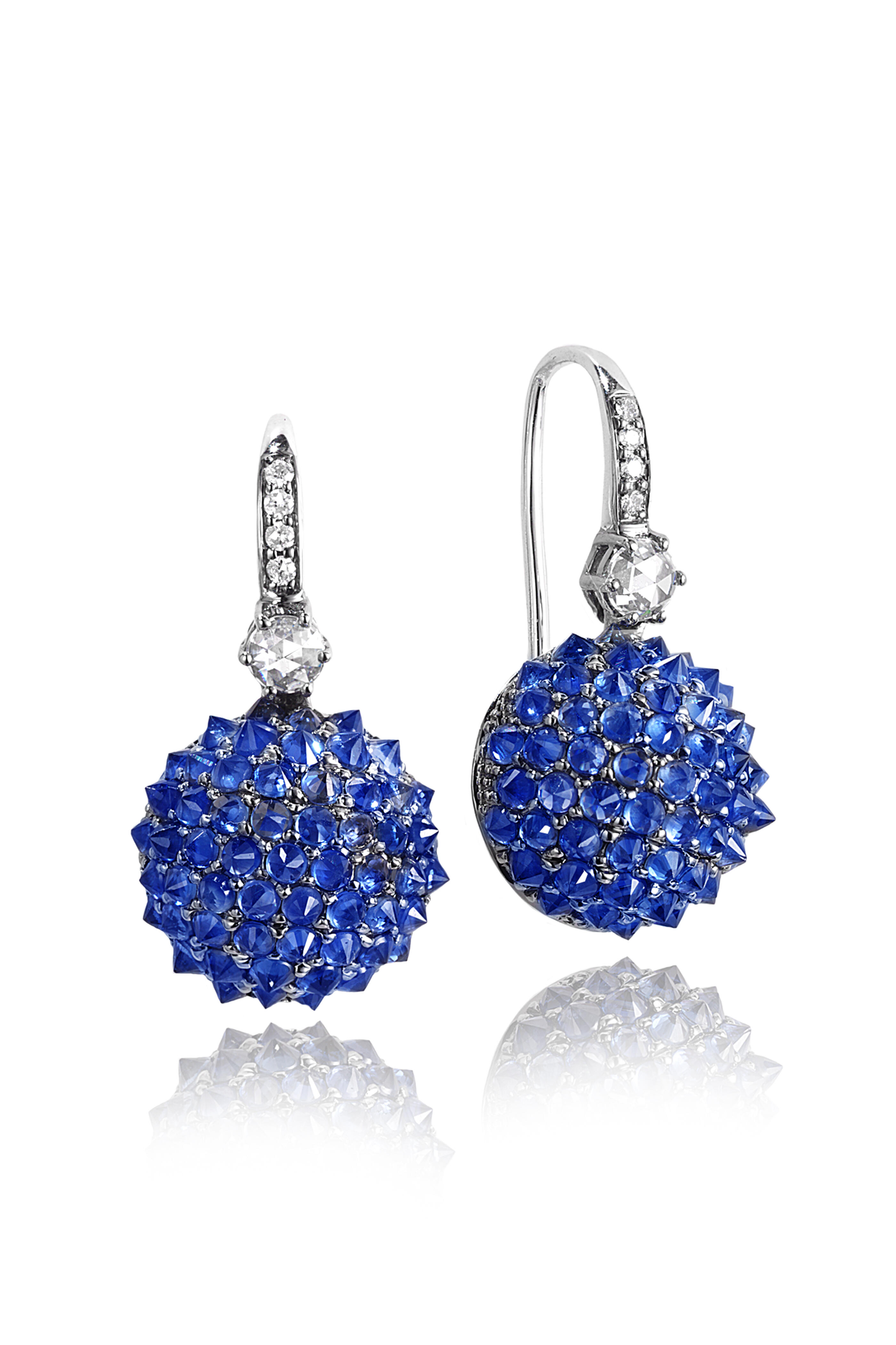 Nam Cho - 18k White Gold Blue Sapphire "Spike" Ball Earring