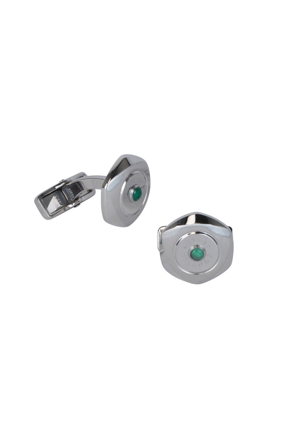 Dunhill Hexagon Sterling Silver & Emerald Cuff Links 