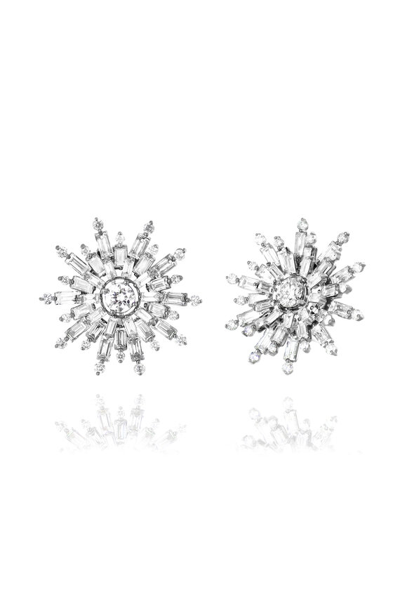 Nam Cho 18K White Gold Small Flower Diamond Earrings