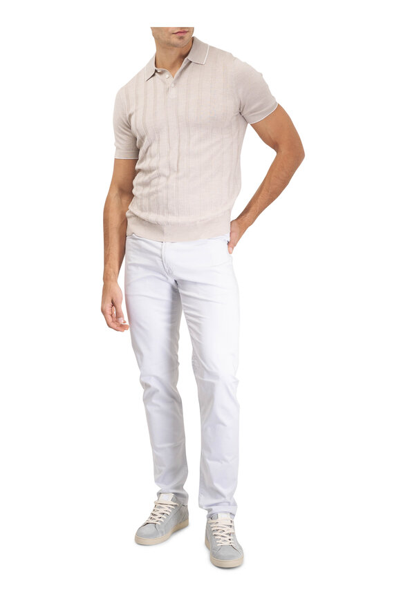 Patrick Assaraf Drop Needle Tipped Grainy White Wool Polo - view 2