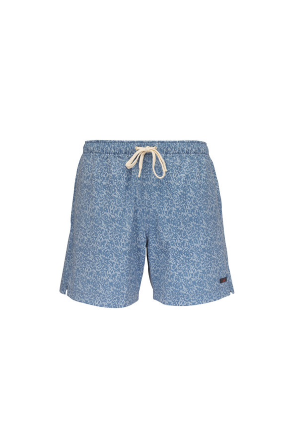 Faherty Brand All Day™ Blue Leaf Print Swim Trunks - view 1